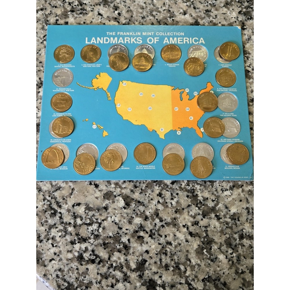 Vintage 1969 Sunoco The Franklin Mint Landmarks Of America Coin Set 33 Coins